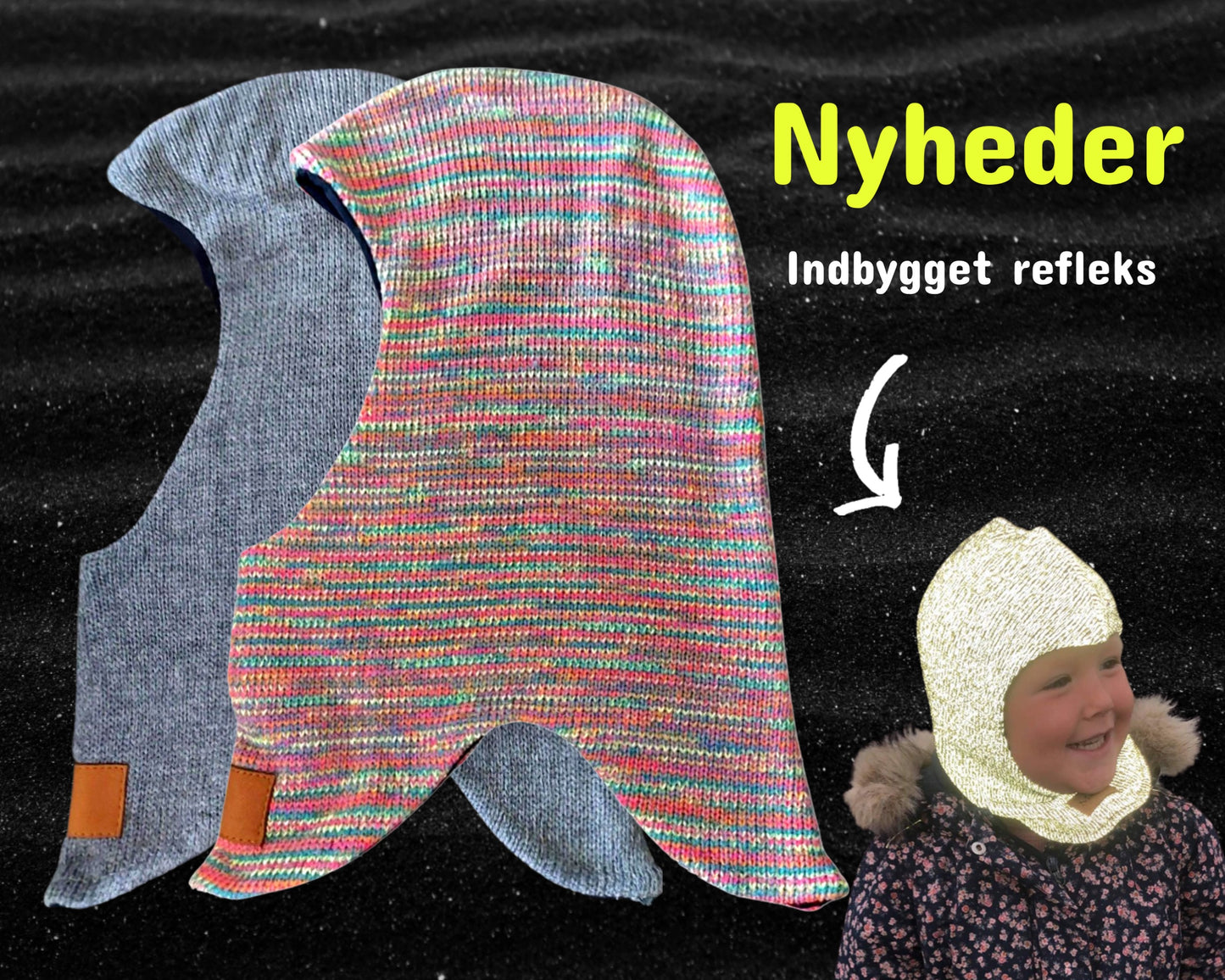 Elefanthue i multifarve med rekleks til børn 1-3 år