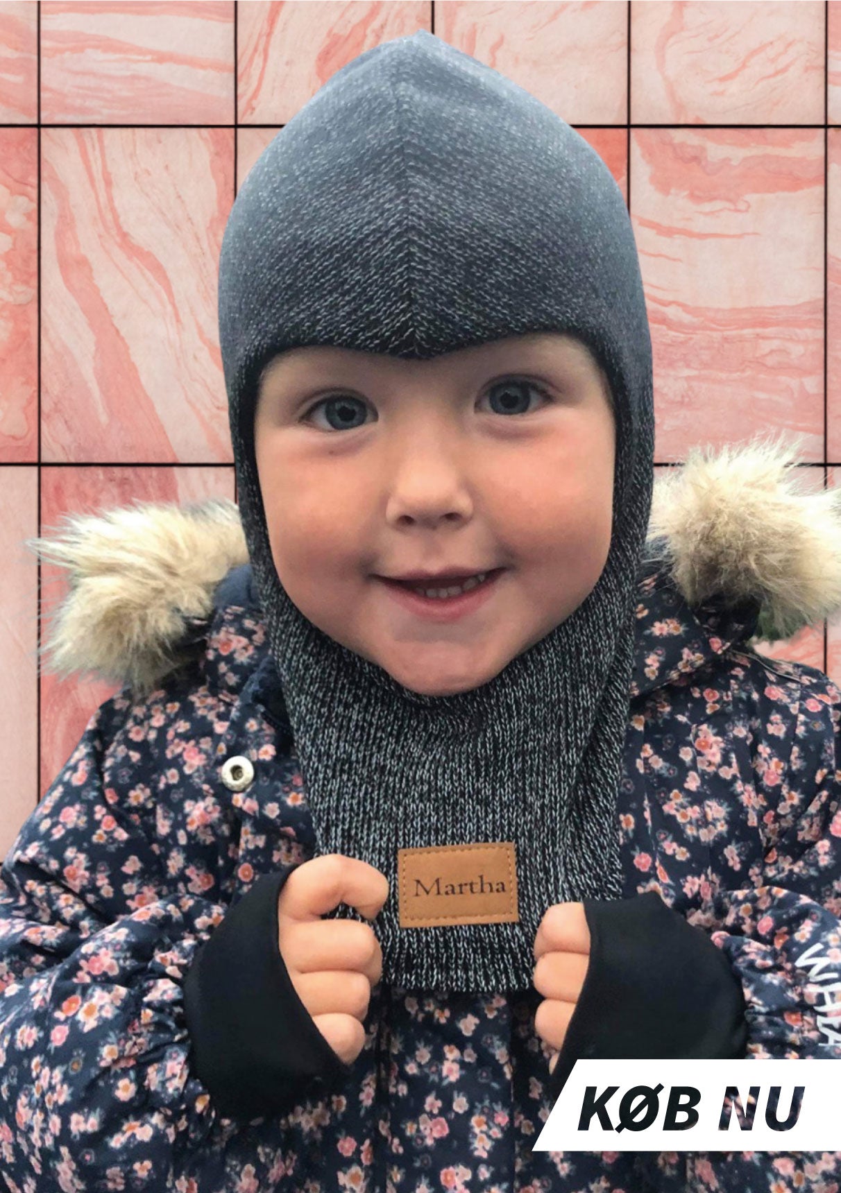 Elefanthue i grå med rekleks til børn 1-3 år